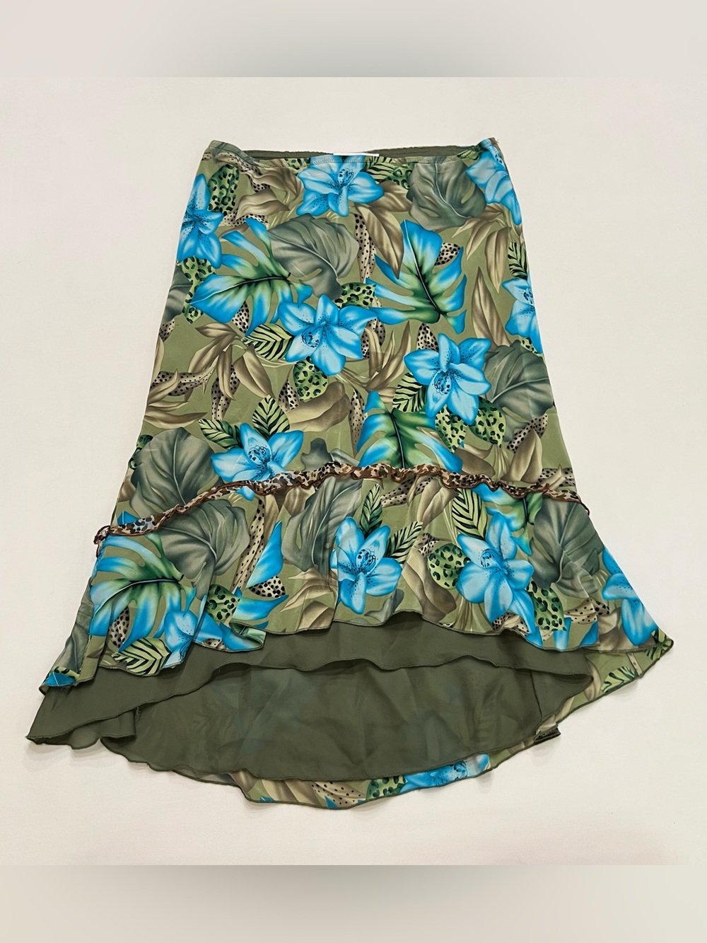 Vintage Y2K Silk Ruffle Asymmetrical Skirt Sz Med Fairy Whimsygoth Low Rise